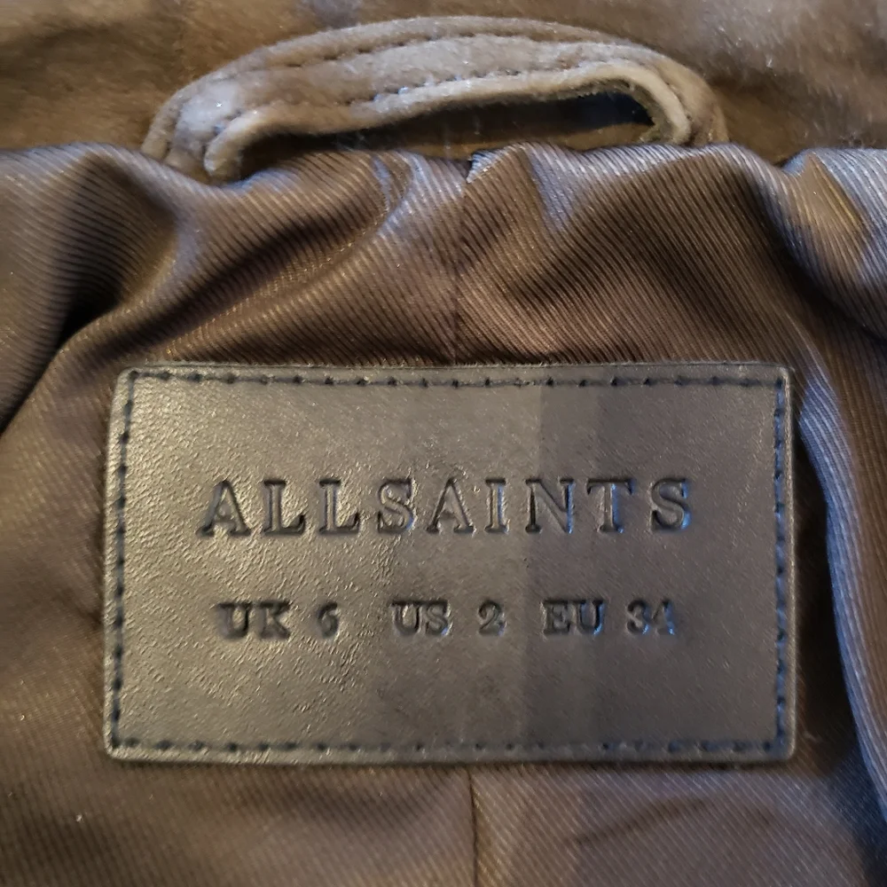 Allsaints suede balfern biker jacket in dark green womens size 2 - Picture 11 of 16